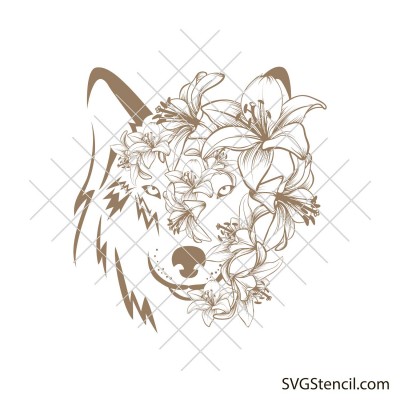 Wolf face with lilies svg
