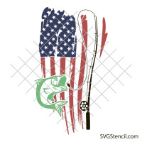 American flag with fishing pole svg