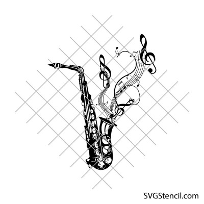 Saxophone and notes svg | Layered design