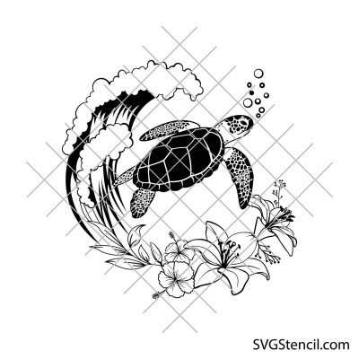 Hawaiian turtle svg | Turtle with flowers svg