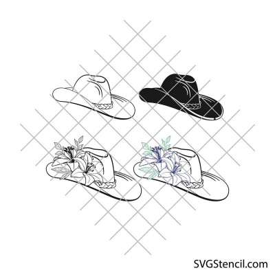 Cowboy hat svg | Cowgirl hat with flowers svg