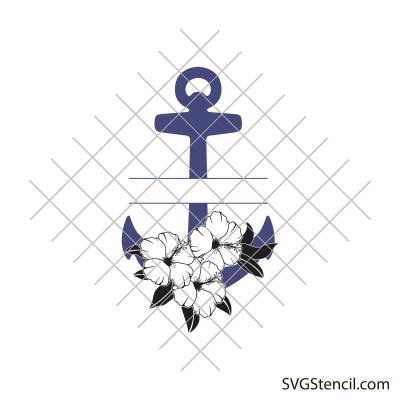 Ship anchor monogram svg | Anchor with flowers svg