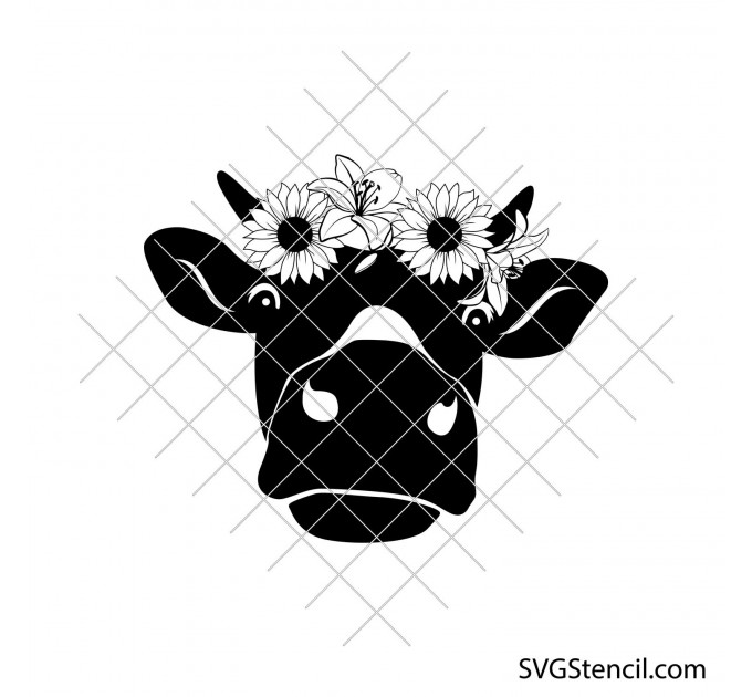 Cow with flower crown svg
