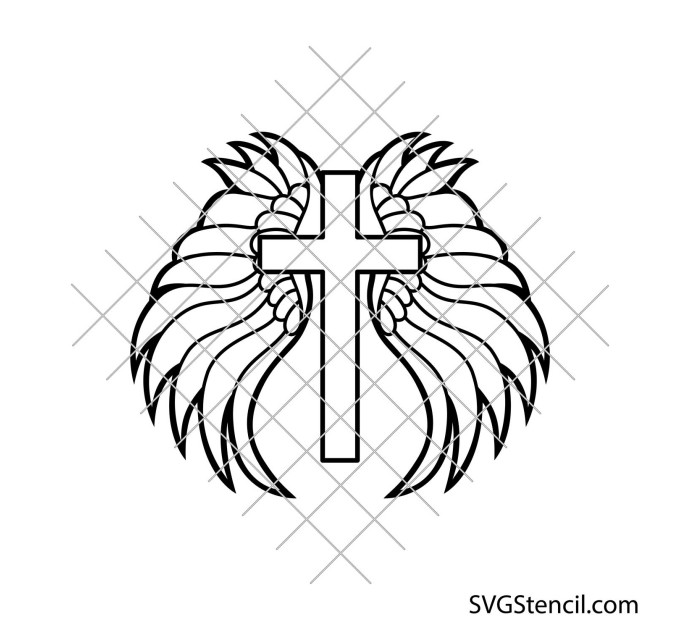 Cross with angel wings svg
