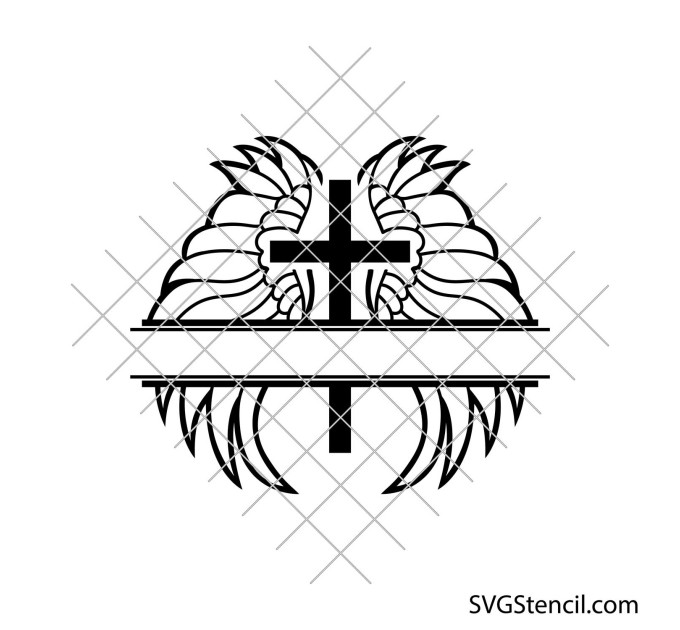 Cross with angel wings svg