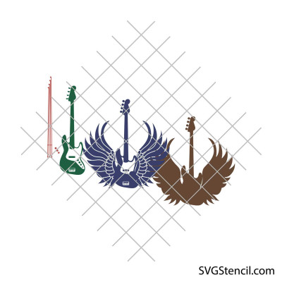 Electric guitar and angel wings svg | 4-Layer design