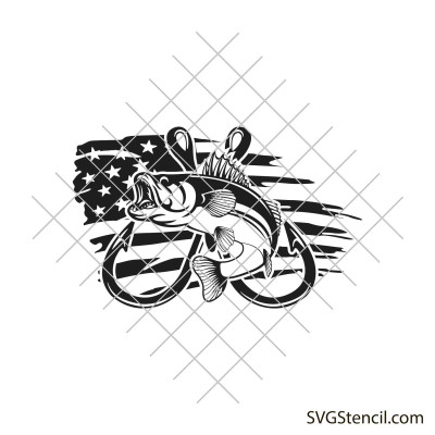 Fish and American USA flag svg