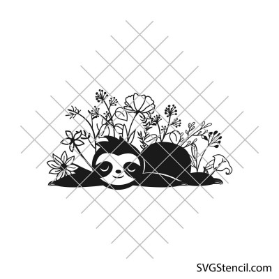 Sloth with flowers svg | Sleeping sloth svg