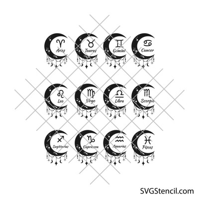 Zodiac moon signs svg | Horoscope svg bundle