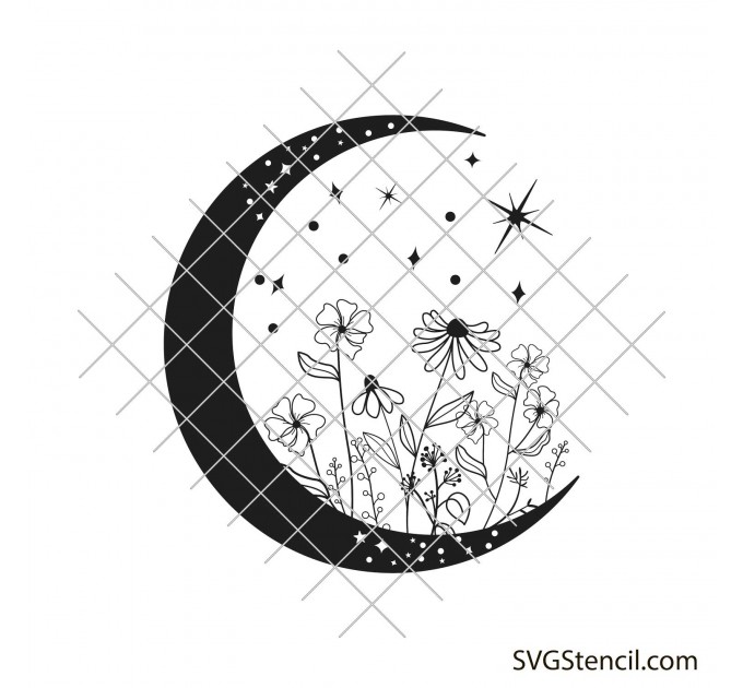 Wildflower moon svg | Celestial luna svg