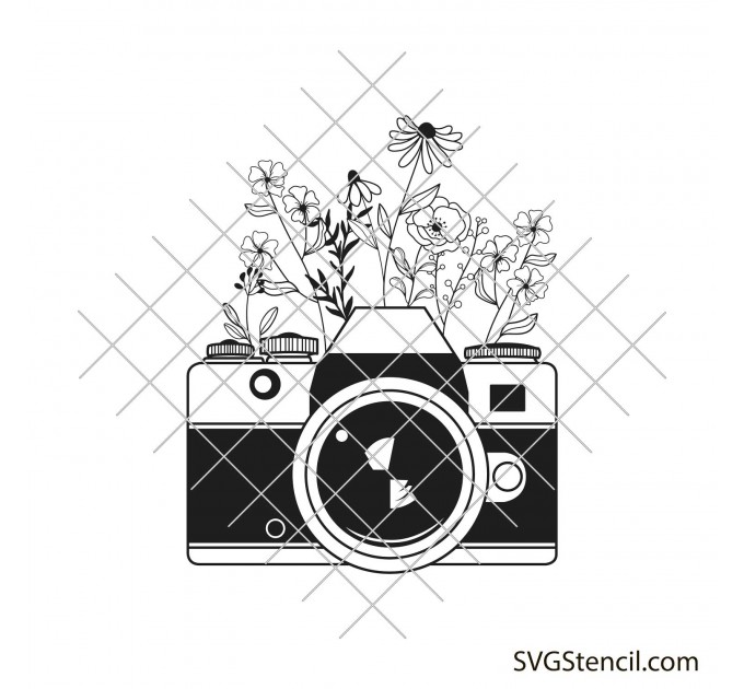 Floral camera svg | Wildflowers and camera svg