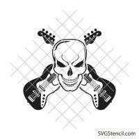 Skeleton head svg | Rock music svg | Crossed guitar svg