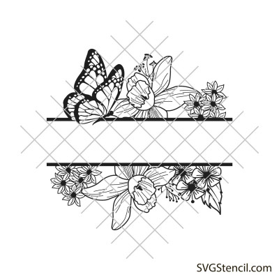 Split floral frame with butterfly svg