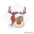 Christmas reindeer clipart | Reindeer with Santa hat png | Reindeer face svg