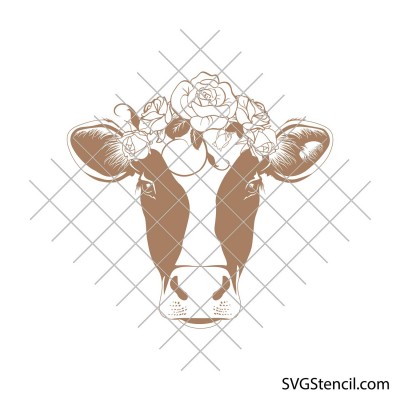 Heifer head with roses crown svg