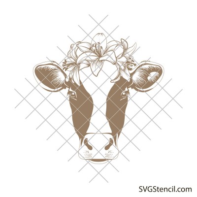 Cow face with lily flower crown svg