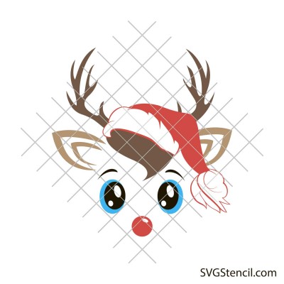 Christmas reindeer with a Santa hat svg