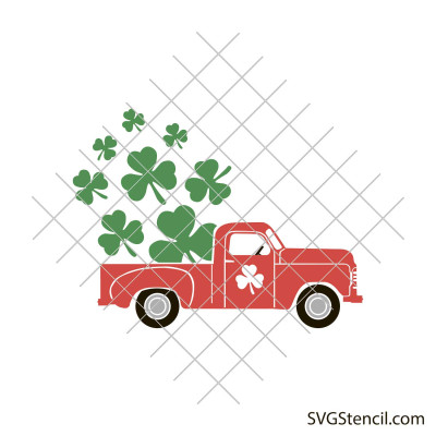 Vintage red truck with clover svg