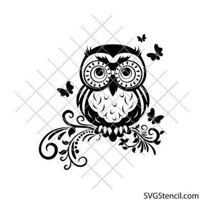 Cute owl on a branch svg | Bird svg drawing