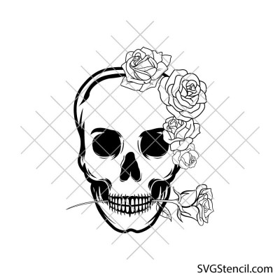 Floral skull svg design | Skeleton head and roses svg | Skull with flowers svg
