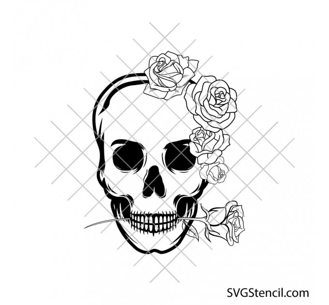 Floral skull svg design | Skeleton head and roses svg | Skull with flowers svg