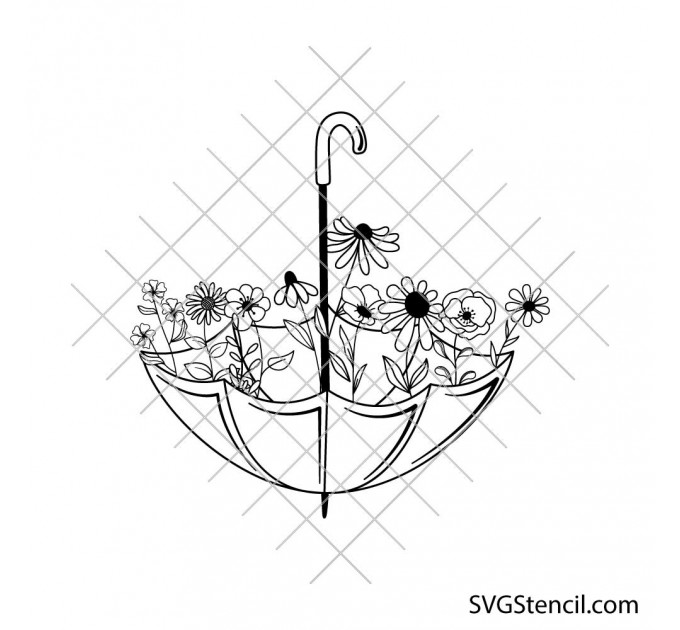 Floral umbrella svg | Umbrella with wildflower svg png | Spring svg