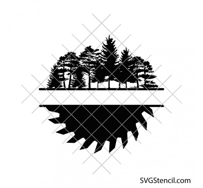 Saw blade name frame svg | Tree line svg | Pine forest svg