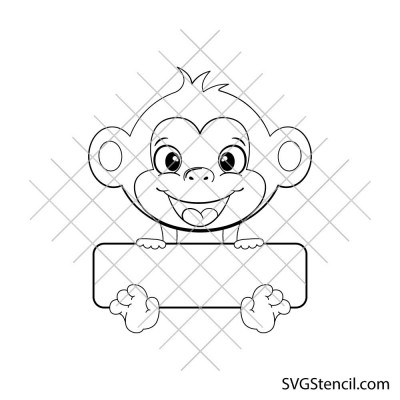 Cute monkey monogram svg | Baby monkey svg | Funny monkey name svg