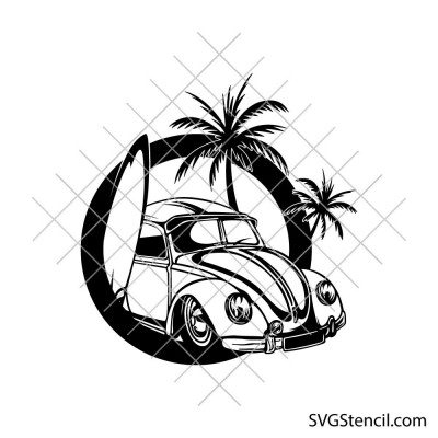 Summer surfing svg | Summer beach car svg | Beach palm svg