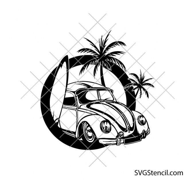 Vintage summer svg | Summer beach car svg | Beach palm svg