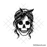 Woman skeleton head svg | Messy bun girl skull svg | Spooky mom svg
