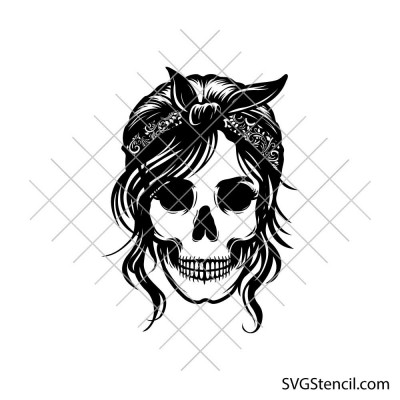 Woman skeleton head svg | Messy bun girl skull svg | Spooky mom svg