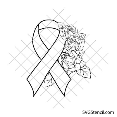 Floral awareness ribbon svg | Breast cancer with roses svg