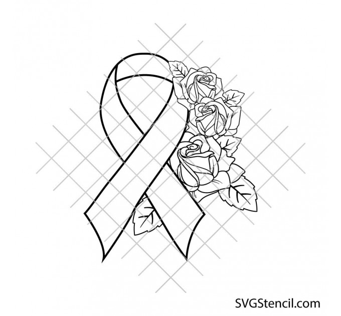 Floral awareness ribbon svg | Breast cancer with roses svg