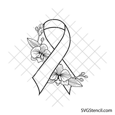 Orchid awareness ribbon svg | Cancer support svg | Floral cancer support cut file