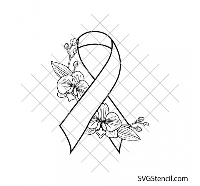 Orchid awareness ribbon svg | Cancer support svg | Floral cancer support cut file