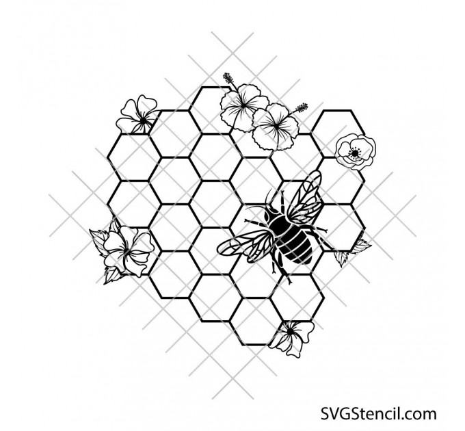 Honeycomb bee with flowers svg | Nature svg | Beehive svg