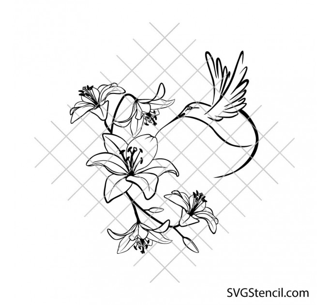 Hummingbird tiger lily svg | Floral bird svg | Hummingbird with flowers svg