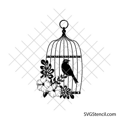 Bird in cage with flowers svg | Floral vintage clipart | Botanical svg Bird in cage with flowers svg | Floral vintage clipart | Botanical svg