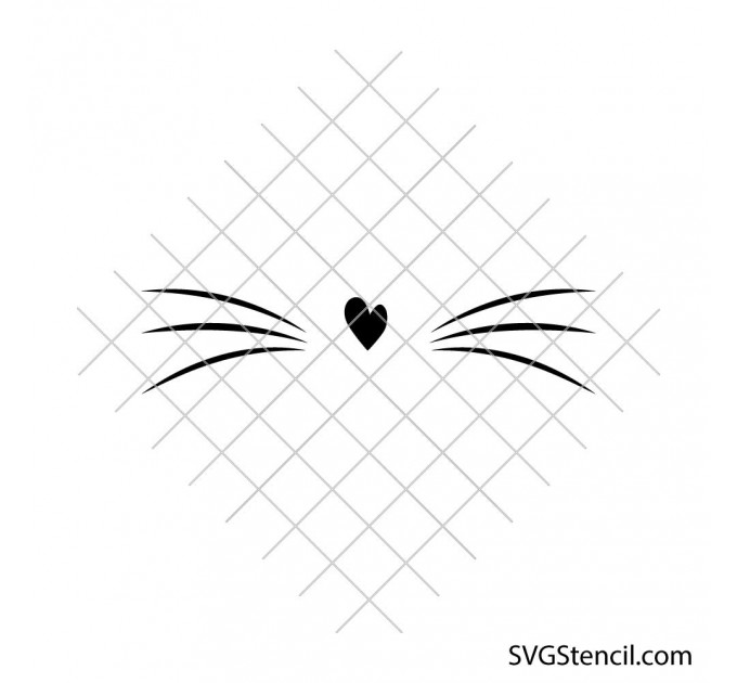 Cat whiskers svg | Heart nose svg | Kitty face svg