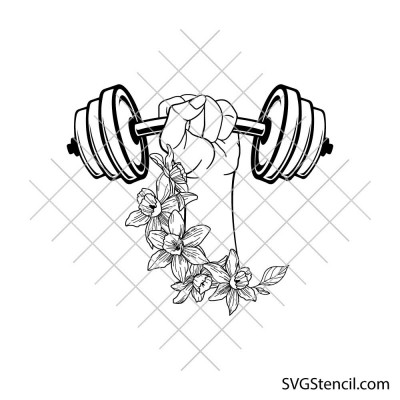 Dumbbell with flowers svg | Fitness workout cut file | Strong woman cricut design