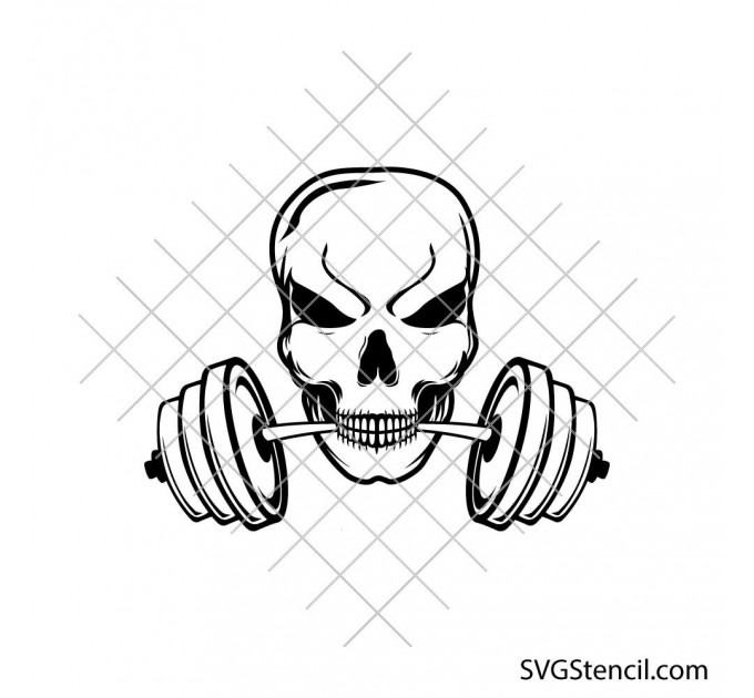 Skull with barbell svg | Hardcore fitness gym cut file | Weightlifting cricut design