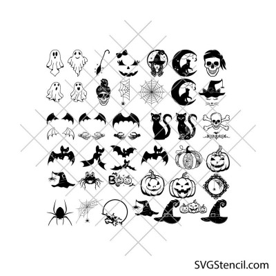 Halloween svg bundle | 40+ Spooky cut files | Ghosts, Bats, Pumpkins, Witches