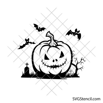 Spooky pumpkin with bats svg | Halloween pumpkin svg | Jack o lantern svg