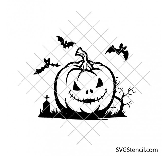 Spooky pumpkin with bats svg | Halloween pumpkin svg | Jack o lantern svg