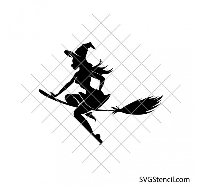 Flying witch silhouette svg | Halloween broomstick cut file | Spooky halloween witch svg