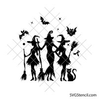 Witches silhouette svg | Halloween witch trio cut file | Witch with broomstick svg