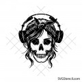 Skull with headphones svg | Rock music skull bandana cut file | Gothic cricut design