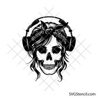 Skull with headphones svg | Rock music skull bandana cut file | Gothic cricut design