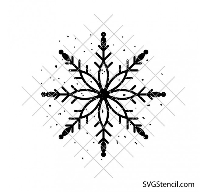 Distressed snowflake svg | Winter christmas snowflake clipart | Rustic holiday cut file for cricut and silhouette